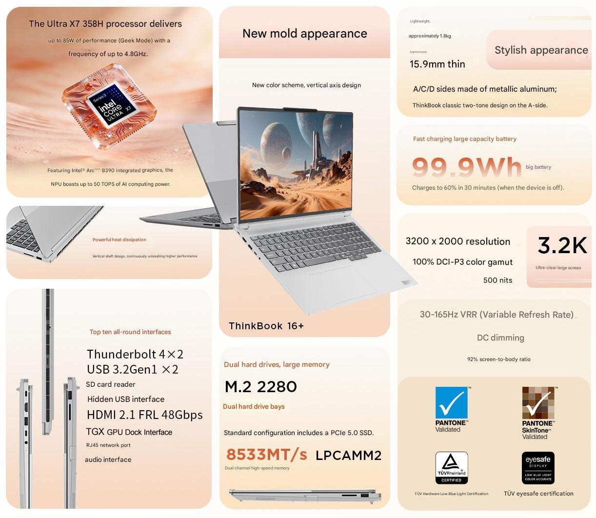 LENOVO ThinkBook 16+ 2026 AI Laptop Intel Cor Ultra X7-358H 16″ 3.2K Forcepad