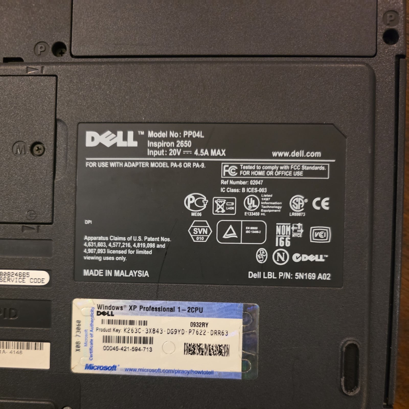 DELL INSPIRON 2650 PP04L LAPTOP *FOR PARTS ONLY*