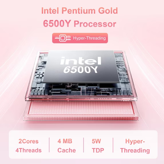 Pink Laptop Computer, 8GB RAM 256GB SSD, Intel 6500Y with 2 Cores, up to 3.4GHz,