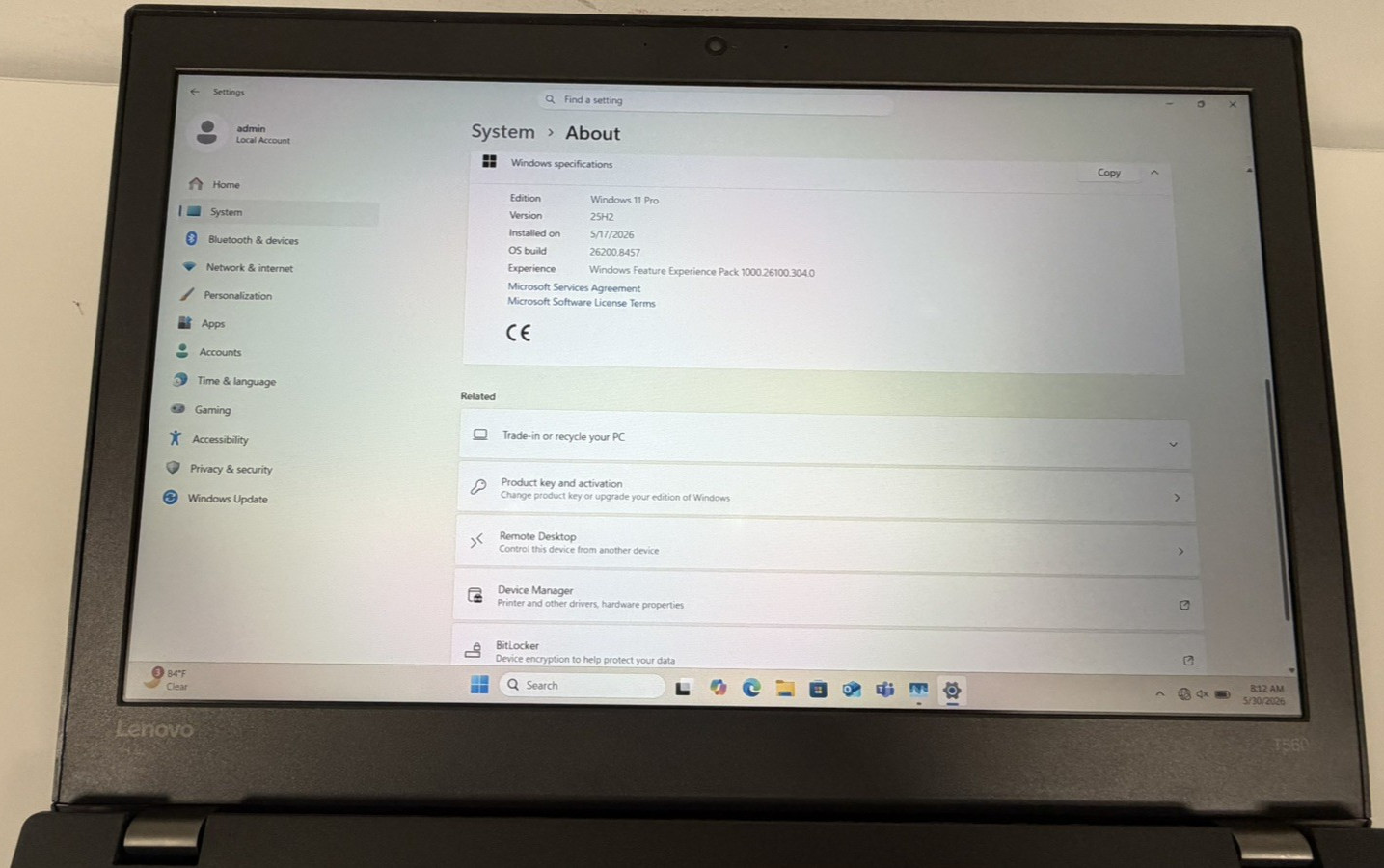 Lenovo ThinkPad T560 i7-6600U 16GB RAM 256GB SSD 15.6″ FHD Windows 11 Pro