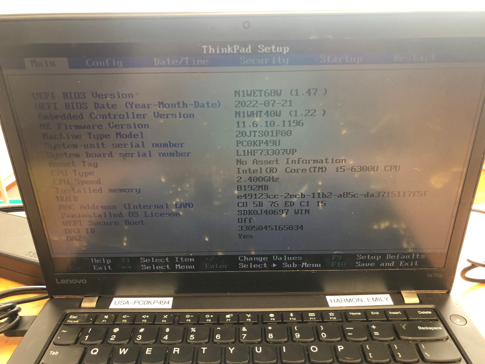 Lenovo ThinkPad T470s 14″ Laptop w/ i5-6300U 2.4GHz CPU 8GB RAM No SSD No Batt