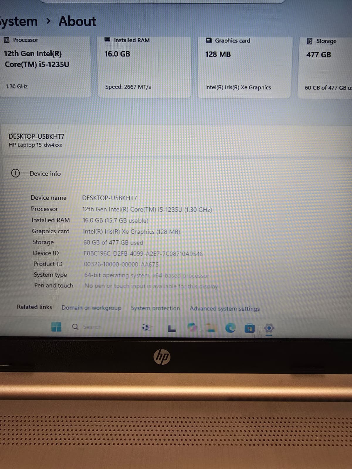15″ HP laptop 15-dw4 | i5 12th Gen 16GB RAM 512GB NVMe SSD | Windows 11