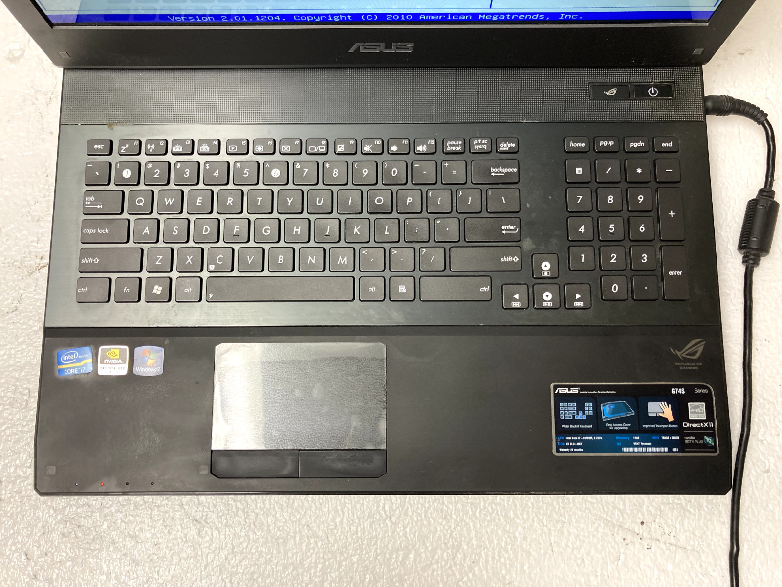 Asus G74S 17.3″ Intel i7-2670QM @2.20GHz 12GB RAM NO HDD W/ Caddy Parts *READ