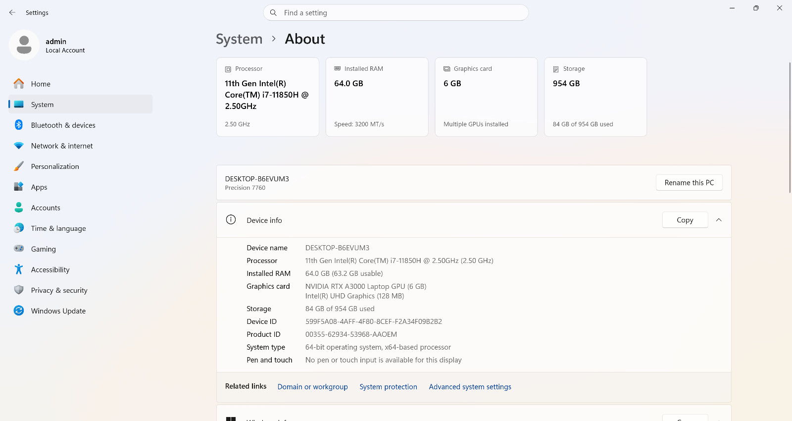 Dell Precision 7760 17″ NVIDIA RTX A3000 2.5GHz Intel Core i7-11850H 64GB 1TB
