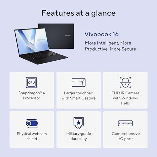 ASUS VIVOBOOK 16” WUXGA 60Hz Snapdragon X Qualcom Adreno 16GB 512GB – QUIET BLUE
