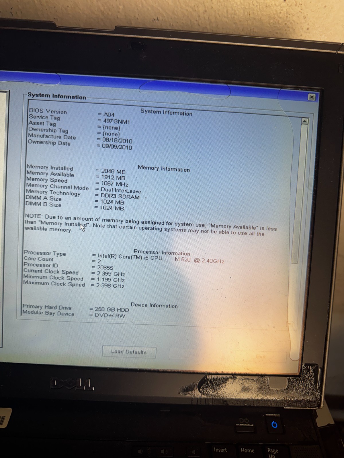 Dell Latitude E6410 ATG Core I5 M520 2GB RAM Laptop For Parts/Repair #6172
