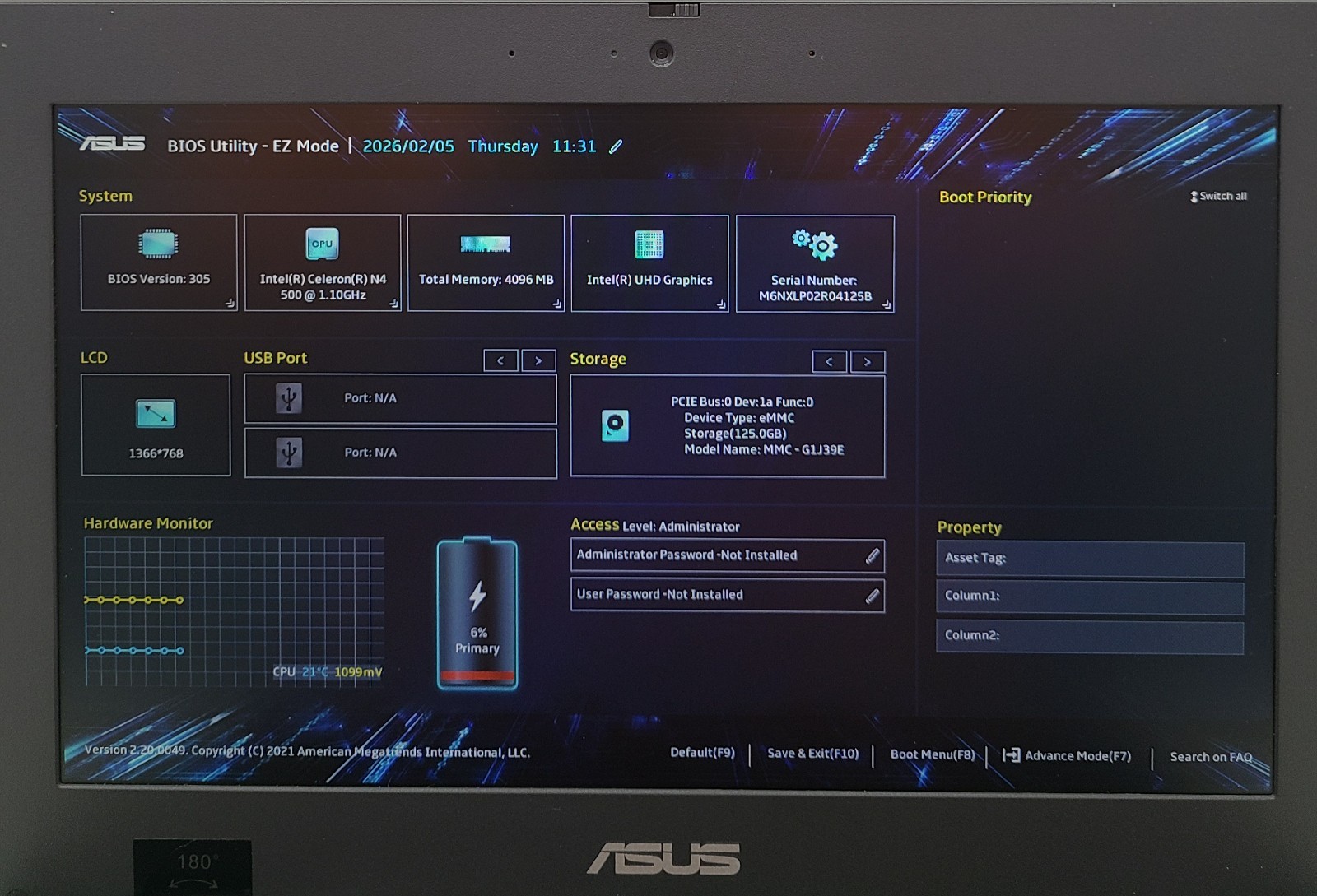 ASUS BR1100CK 11.6″ Laptop Intel N4500 4GB RAM 128GB eMMC NO OS (FL)