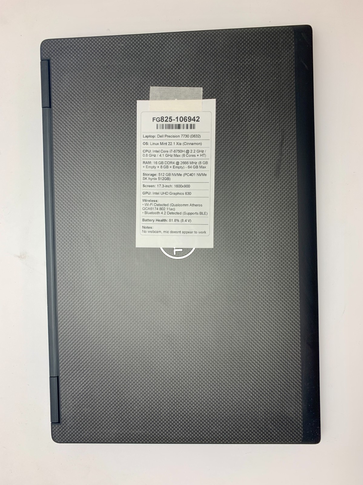 Dell Precision 7730 | i7-8750H | 16GB RAM | 512GB NVMe | LINUX