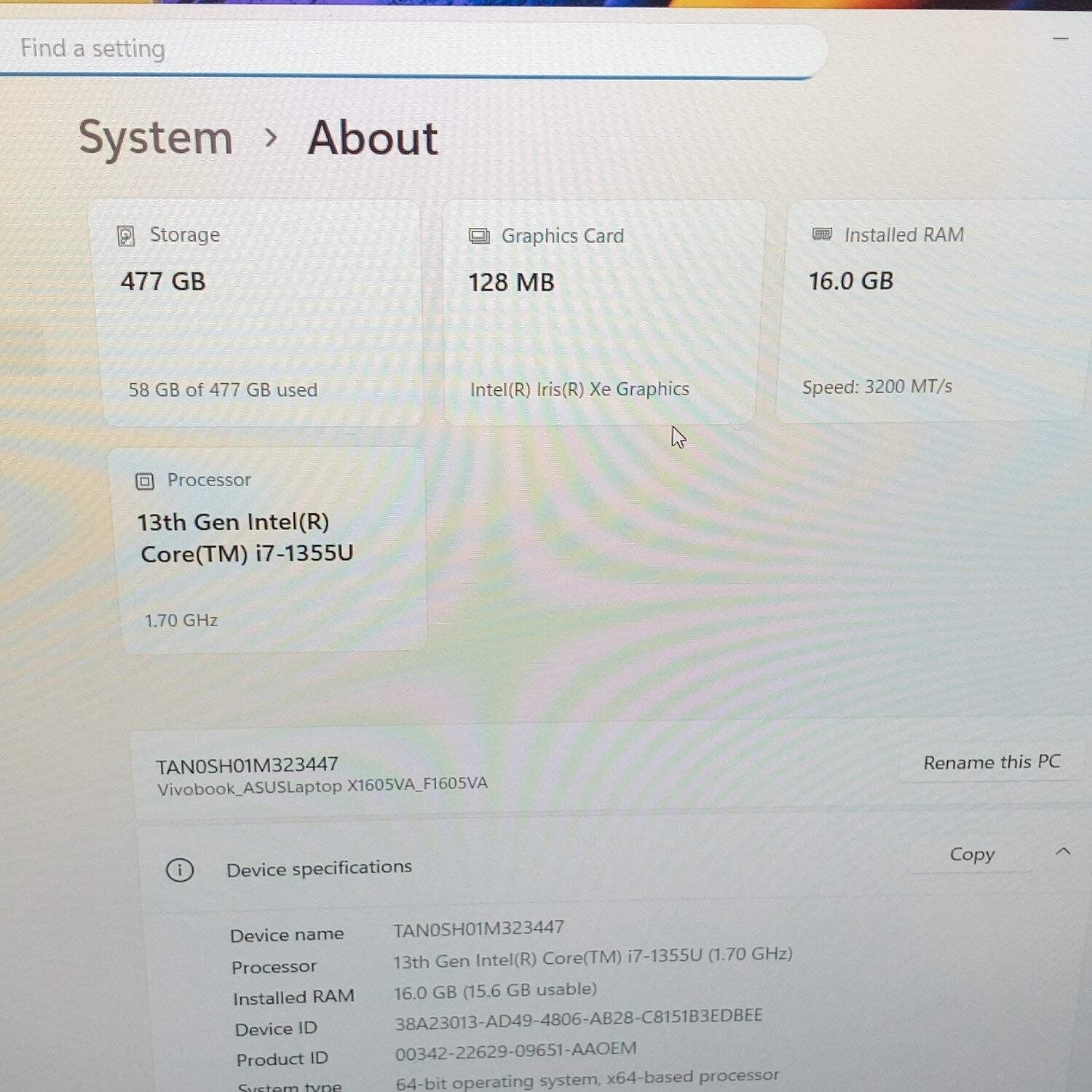 Asus Vivobook 16 F1605V 16″ i7-1355U 1.7GHz 16GB RAM 512GB SSD