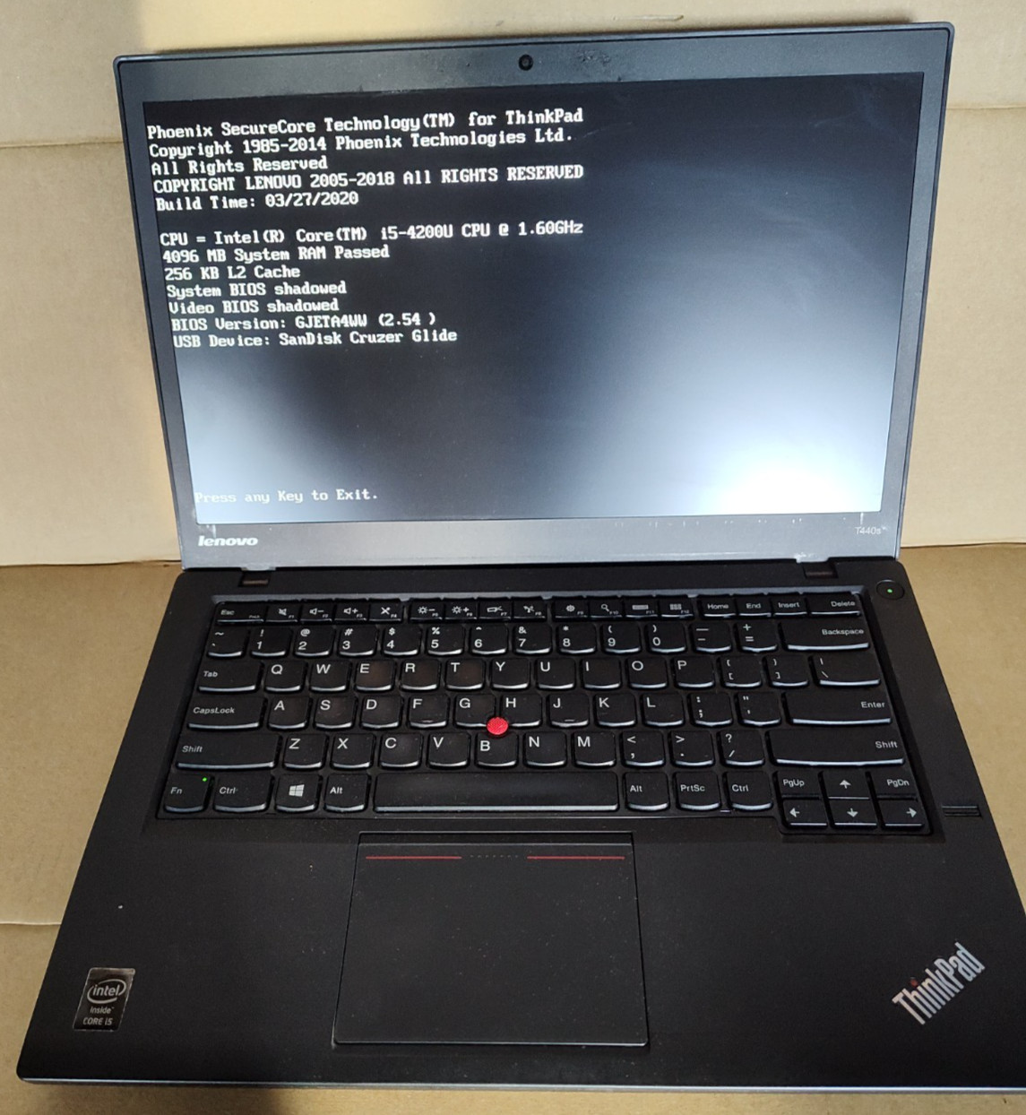 Lenovo ThinkPad T440s 14in, Intel Core i5-4200u 4GB Internal Ram No SSD/OS PARTS