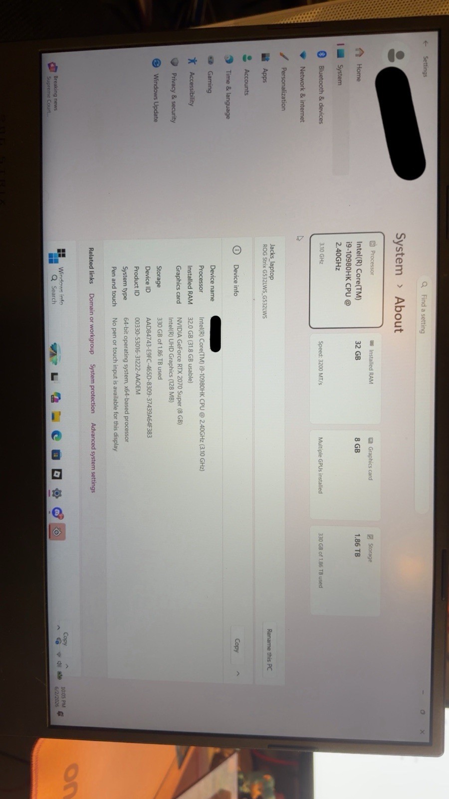 ASUS ROG Strix 17in i9-10980HK RTX 2080 32GB 2TB SSD Windows 11