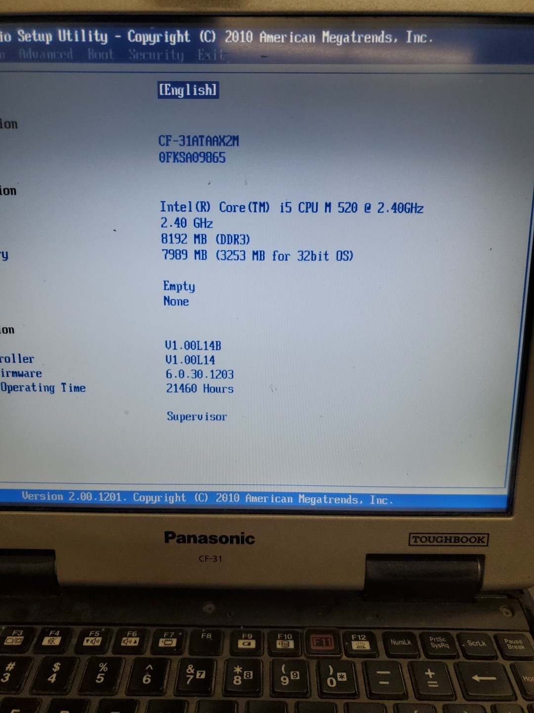 Panasonic Toughbook CF-31 MK-1 i5 520M @ 2.40GHz 8GB 21460HRS Diesel