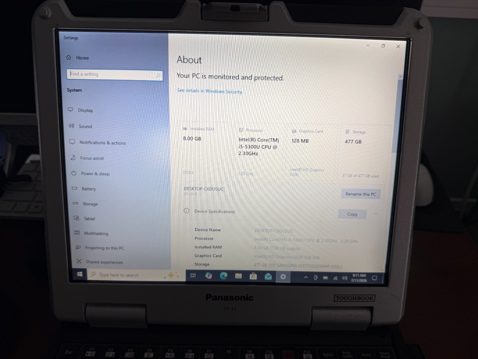 Panasonic Toughbook CF-31 Touch i5-5300U 8GB 512GB SSD Win10P Charger LTE W10Pro