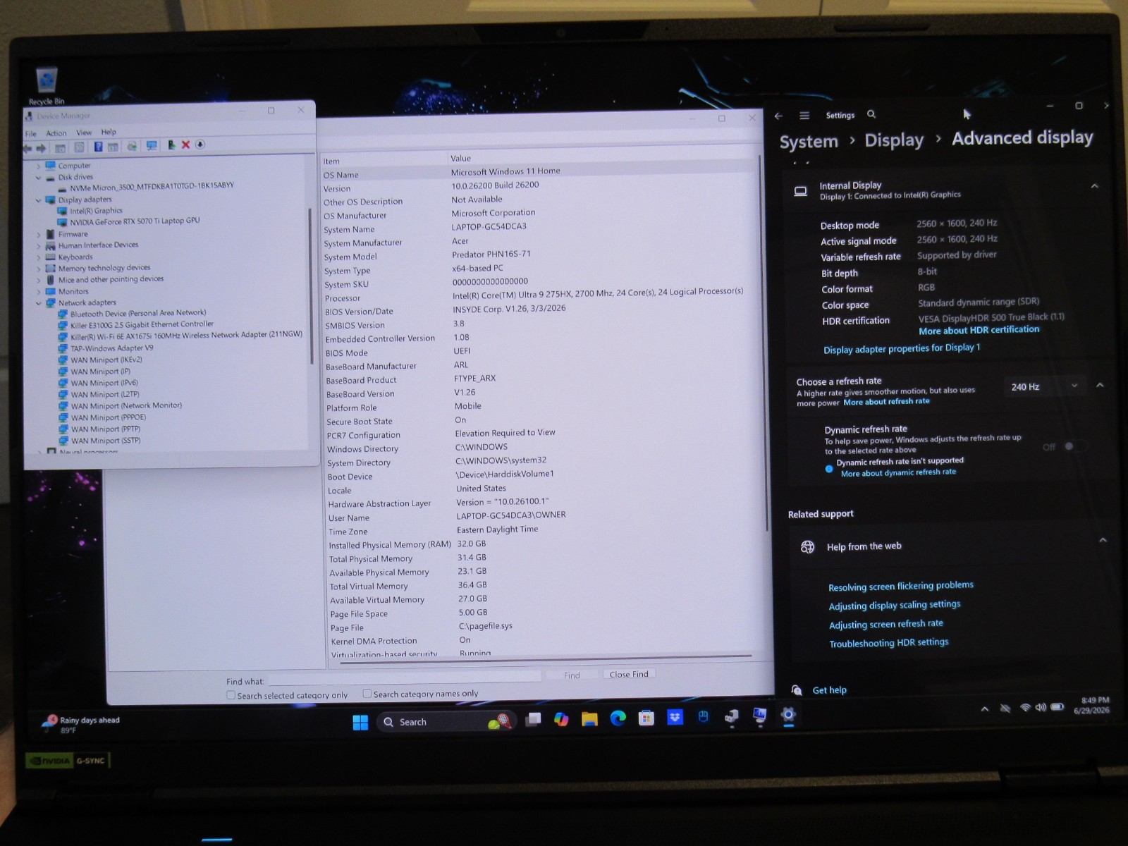 Acer Predator Helios Neo 16S AI Intel 275HX RTX 5070 TI 32GB 1TB 16″ OLED RECERT