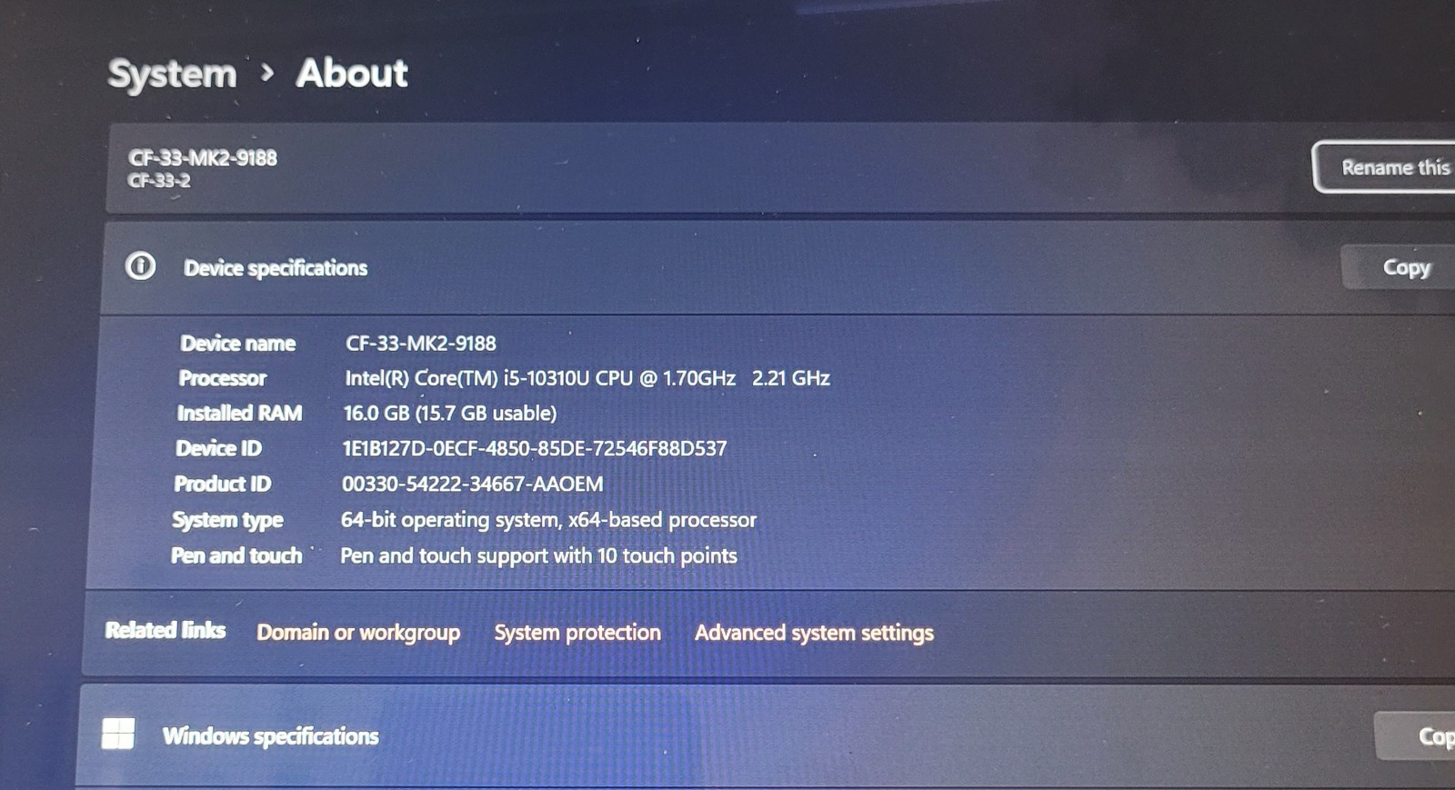 Panasonic Toughbook CF-33 MK2 (480GB SSD 16GB RAM Core i5-10310U)