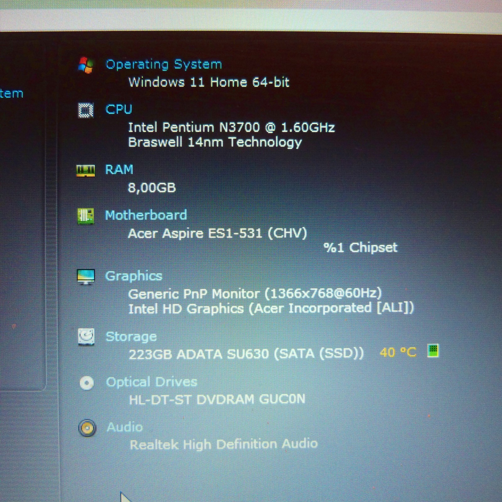 FAULTY Acer ES1 531 UltraBook 15 inch l SSD l 8 GB RAM HOBBYIST