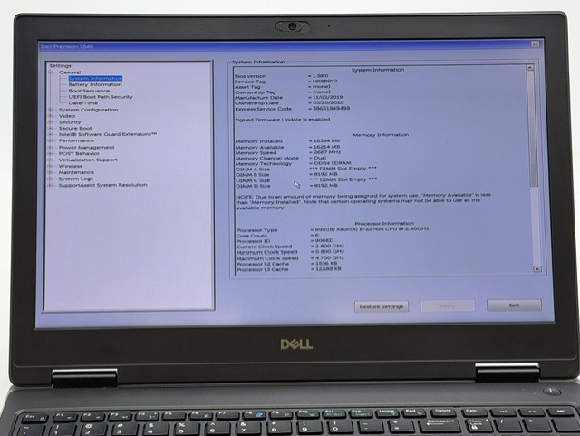 Dell Precision 7540 E-2276M 2.80GHz 512GB 16GB DDR4 Radeon Pro WX 3200 W11P