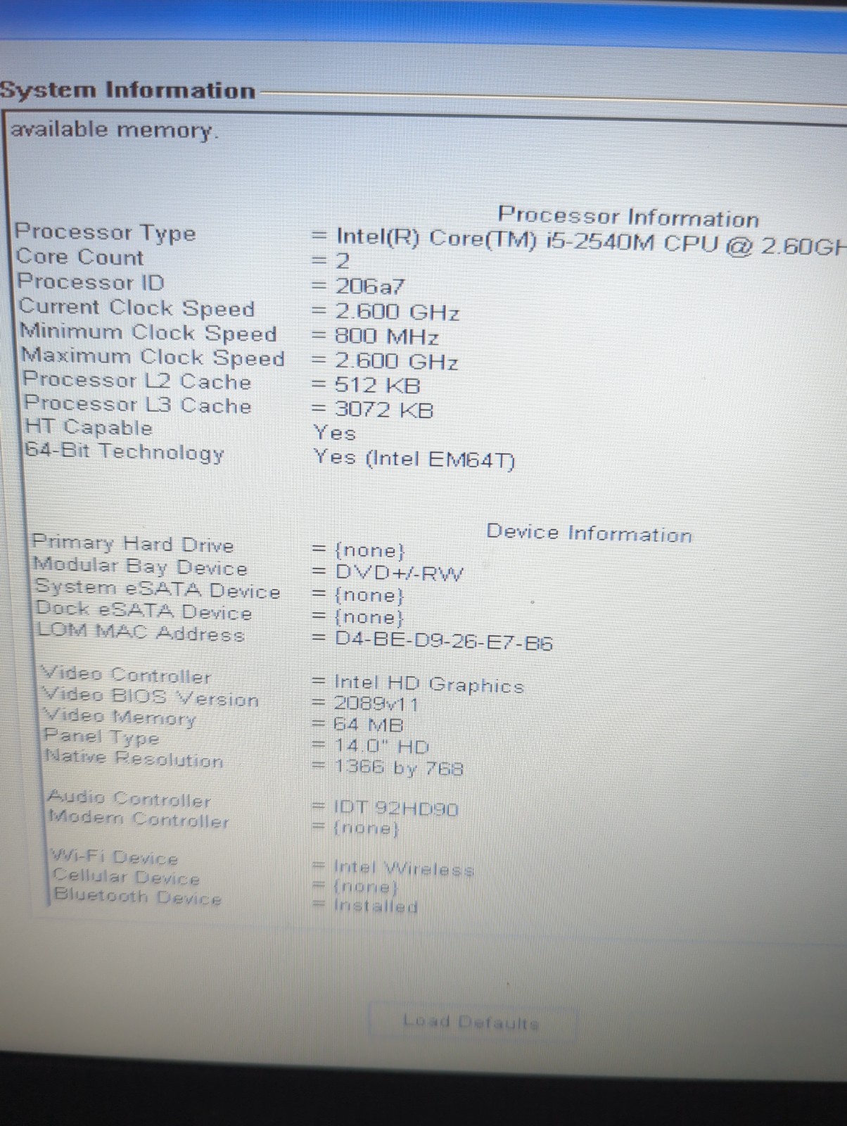 Dell Latitude E-6420 i-5-2nd Gen, 8GB Ram, DvD R/W, No HDD Pls Read Description.