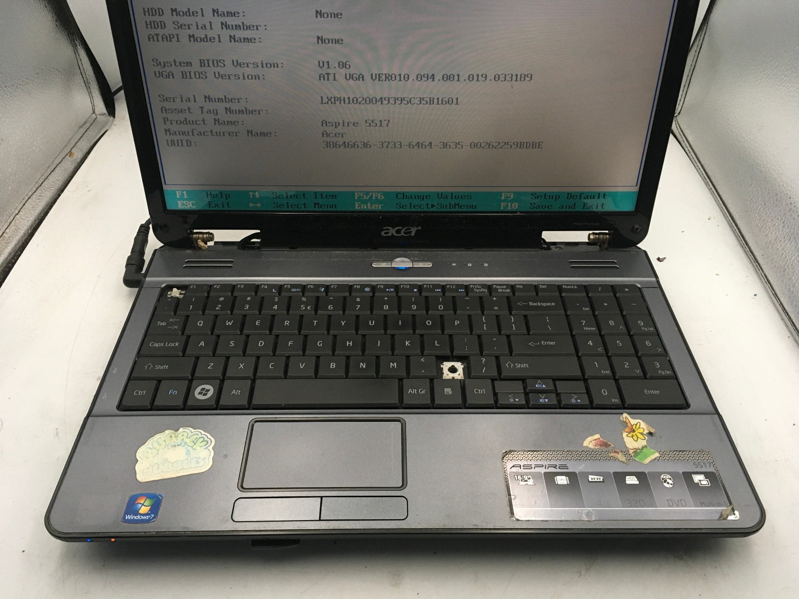 ACER ASPIRE 5517 1208 – BOOTS TO BIOS – AMD ATHLON X2 – 4GB RAM – READ DESC – BB