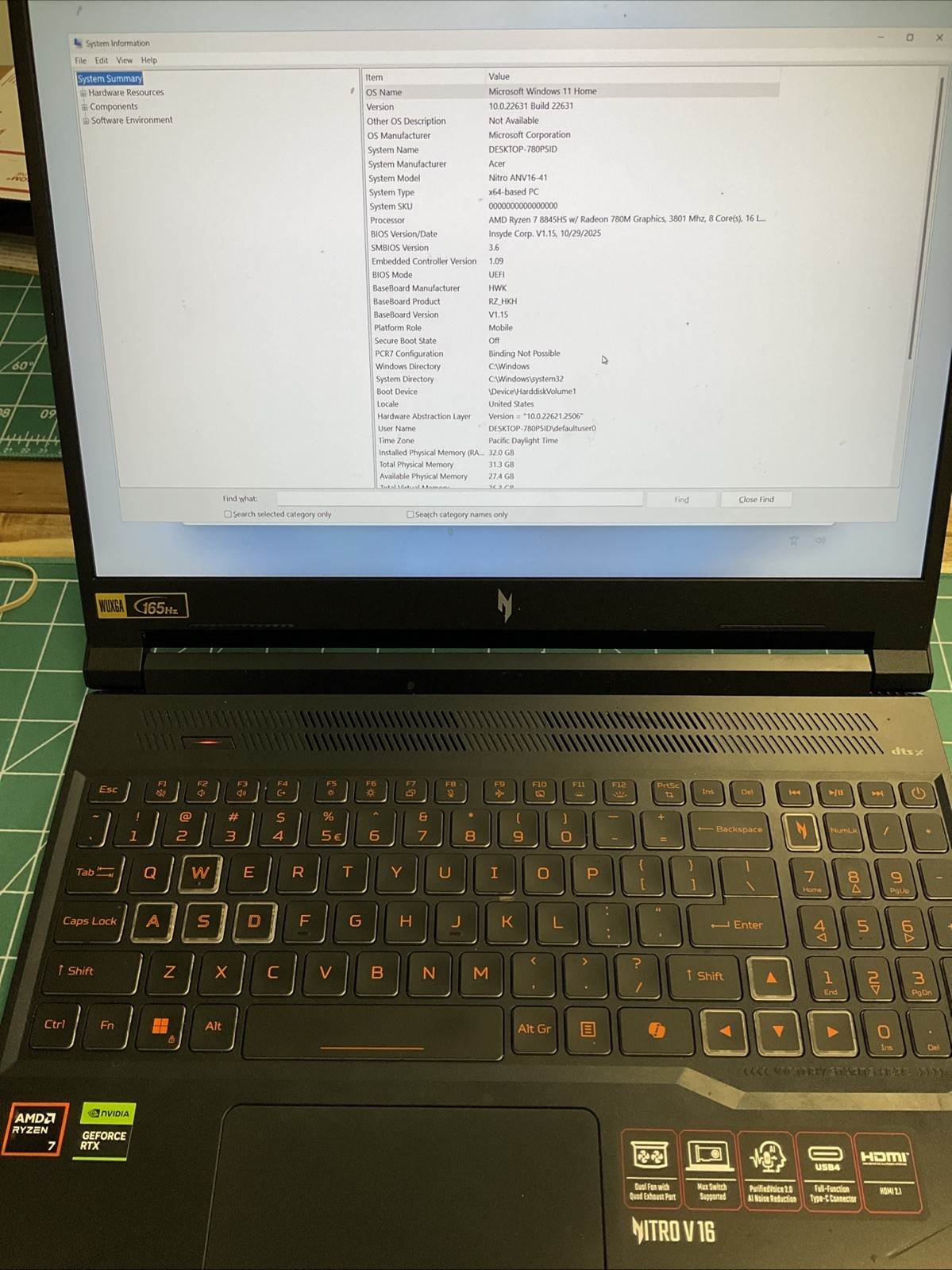 Acer Nitro V 16 Gaming Laptop Ryzen 7 8845HS RTX 4060 32gb 1tb