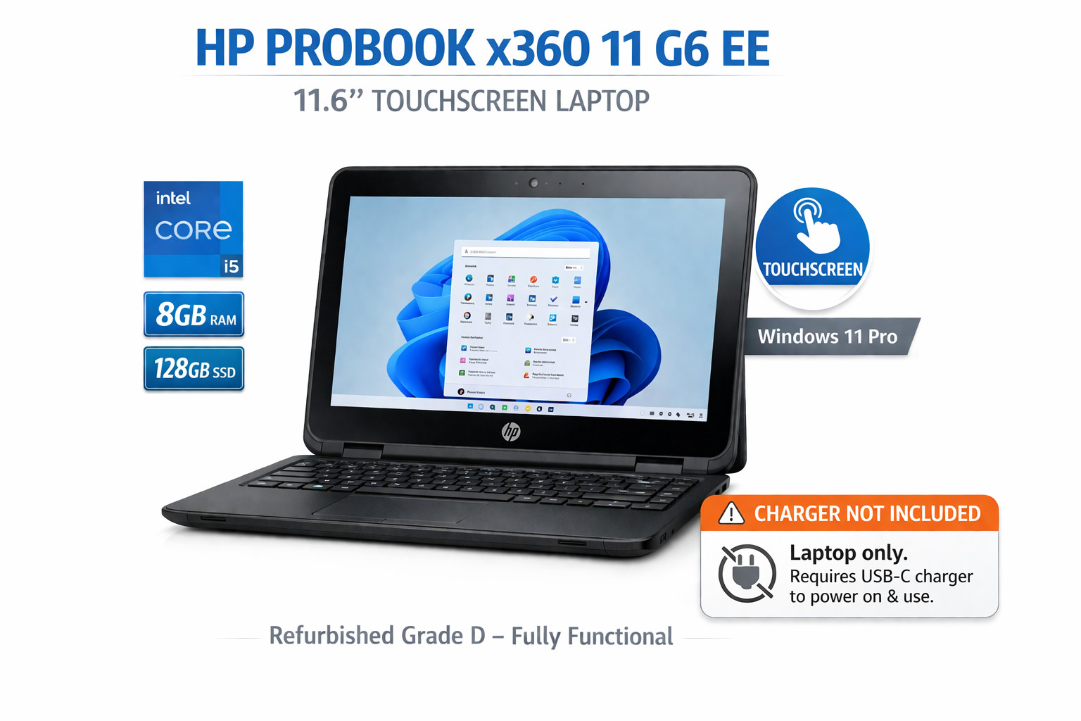 HP ProBook x360 11 G6 EE 11.6″ i5 8GB 128GB Touchscreen Laptop