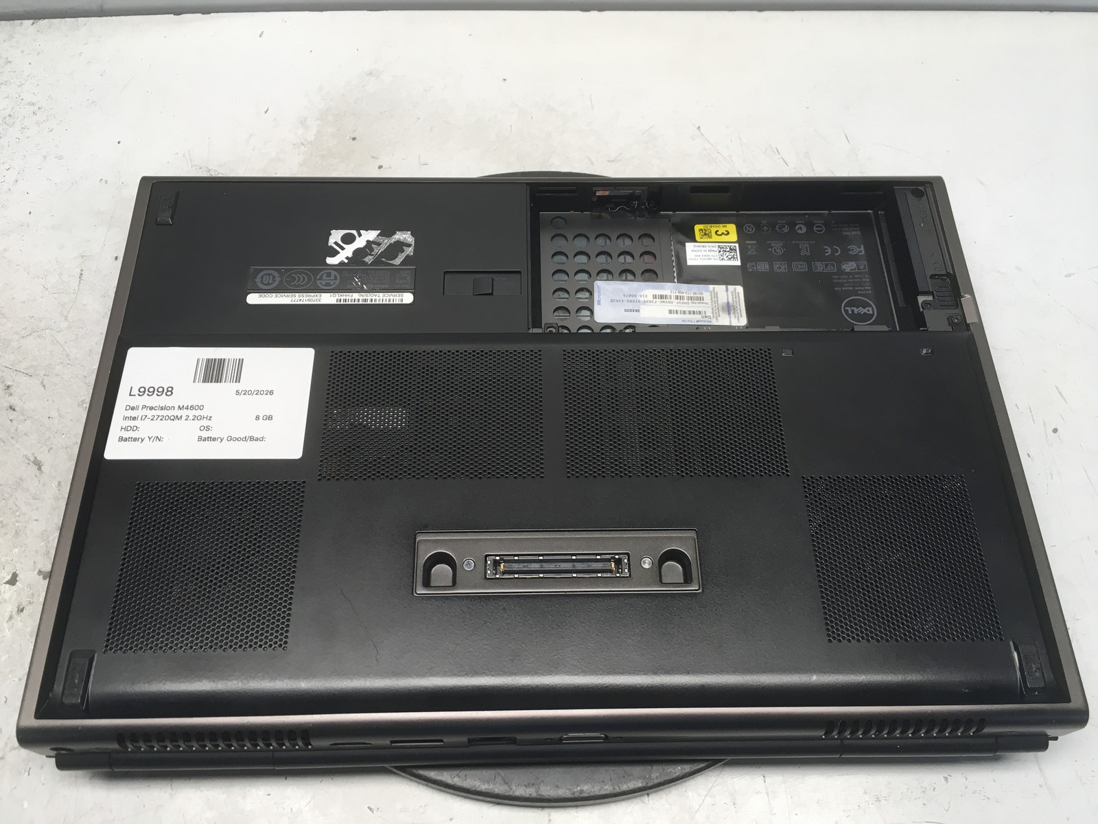 Dell Precision M4600 Intel i7-2720QM 2.2GHz 8 GB NO HDD No Batt