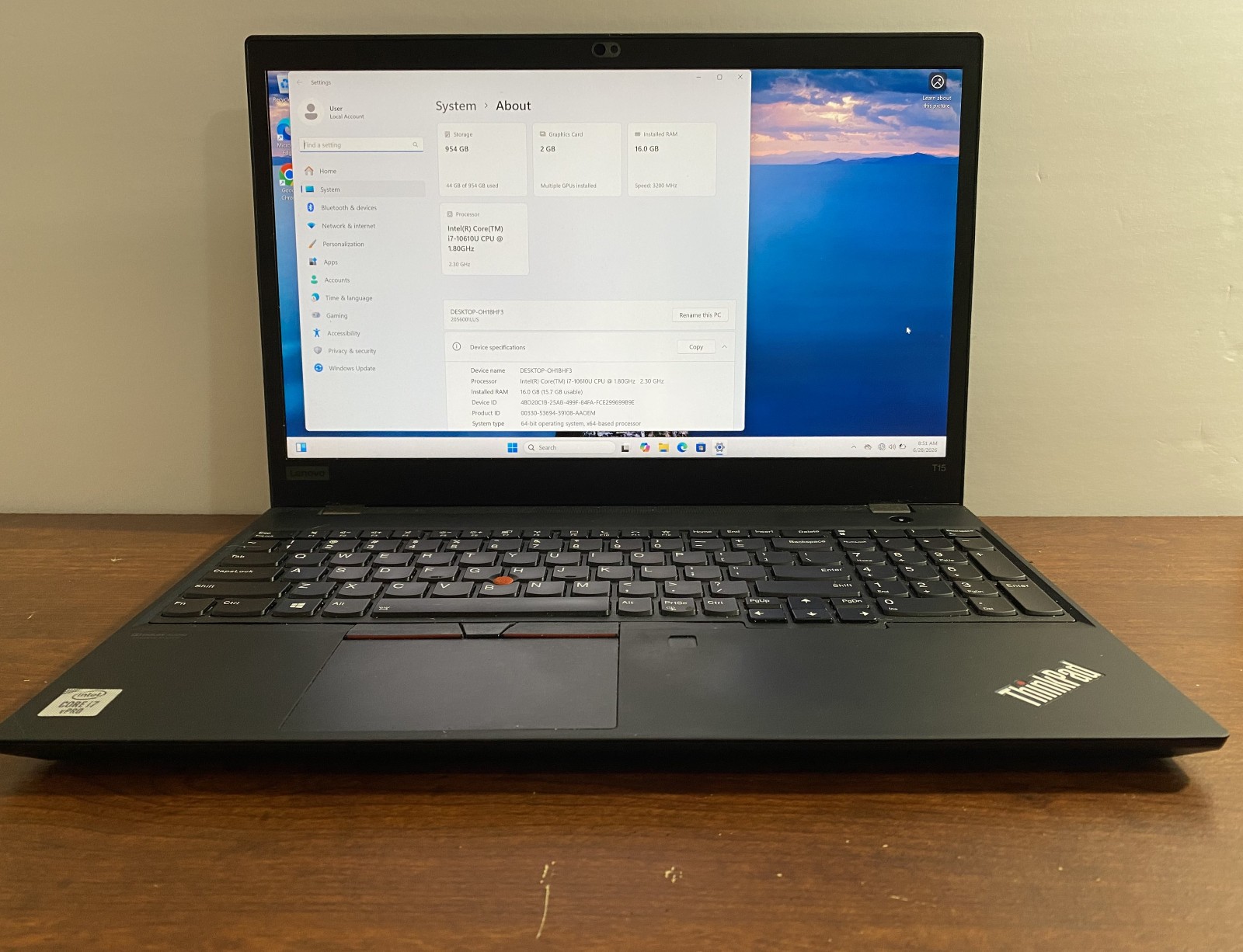 Excellent Lenovo ThinkPad T15 Gen 1 15.6″, i7-10610U, NVIDIA MX330, 16GB, 1TB