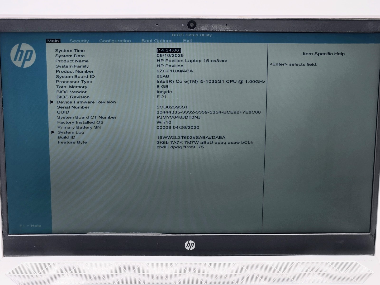HP Pavilion 15-cs3025od 15″ HD I5-1035G1 256GB SSD 8GB W11 Webcam Backlit