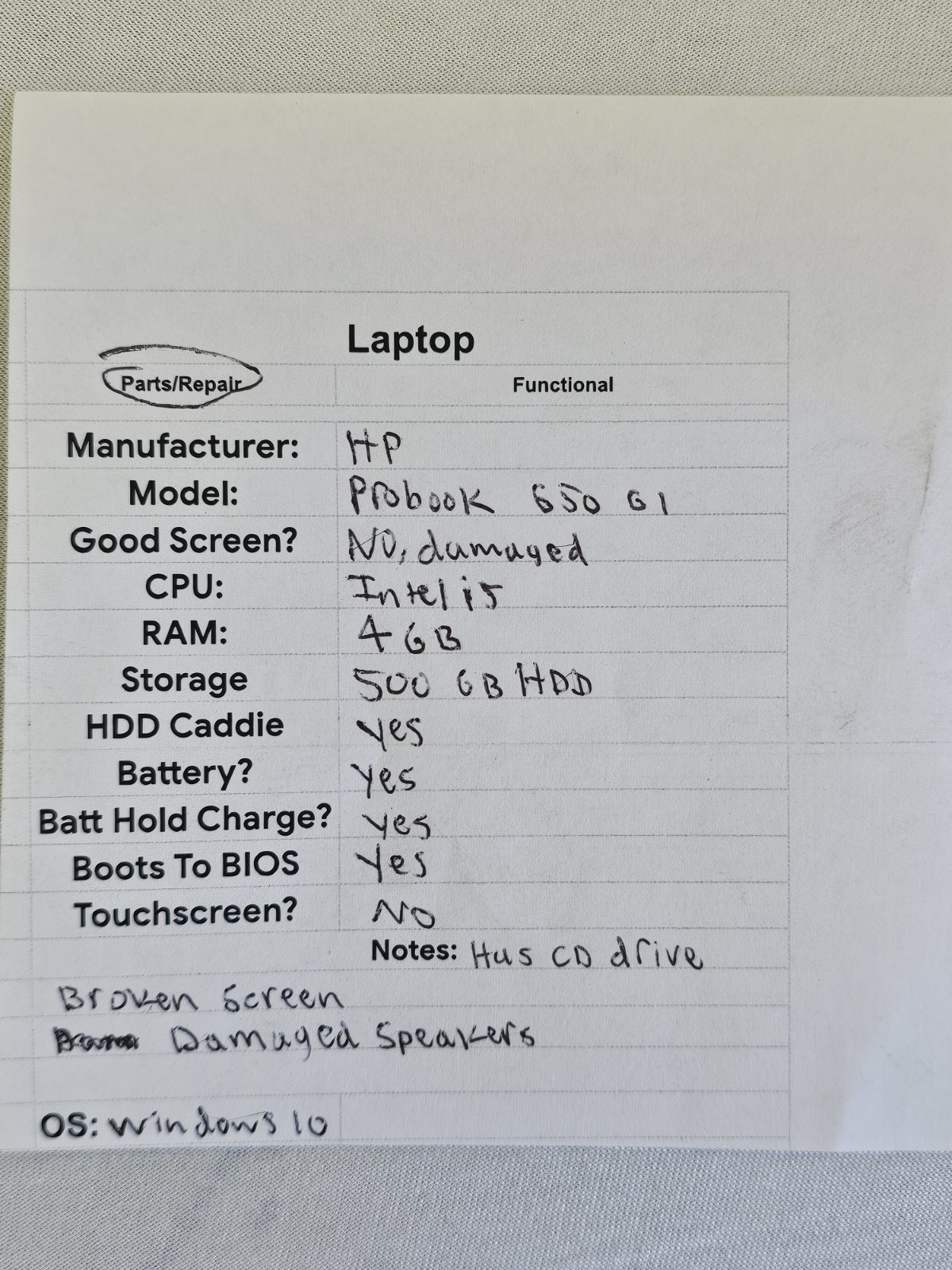 HP ProBook 650 G1 Laptop – BAD SCREEN – Intel i5 – 4GB RAM – 500GB HDD READ DESC