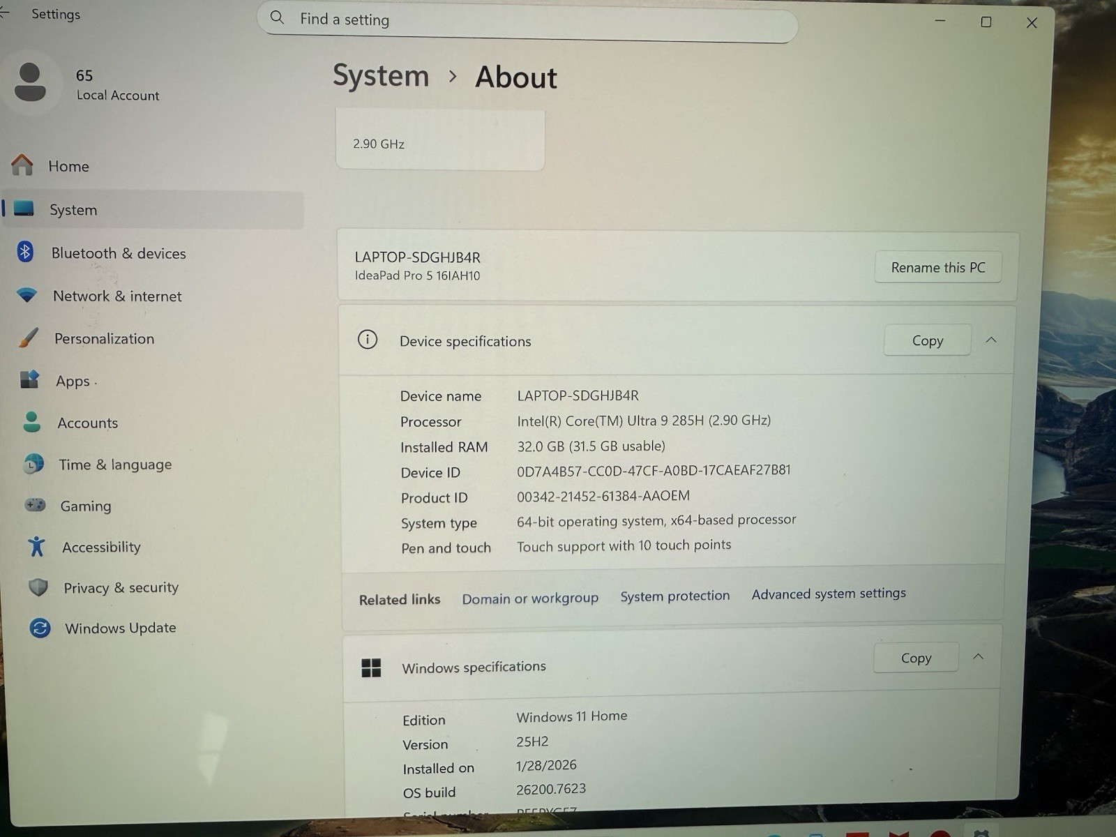 Lenovo IdeaPad Pro 5 16″ Touch Intel Ultra 9 285H 32GB 1TB SSD RTX5050 W11h