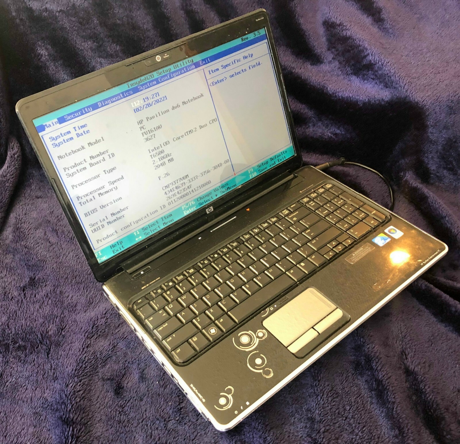 *HP dv6t-1200, Intel Core 2 Duo T6500 2.1GHz 2GB RAM No HDD, Battery or PS