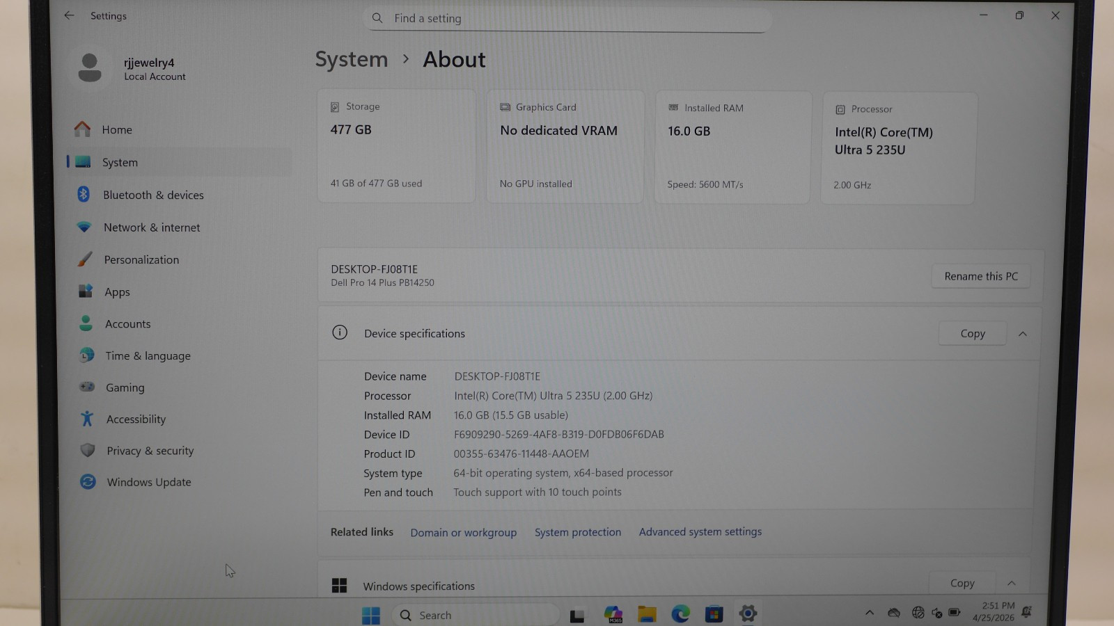 Dell Pro 14 Plus PB14250 14″ 512GB 2GHz 16GB RAM Intel Core Ultra 5 – Touch
