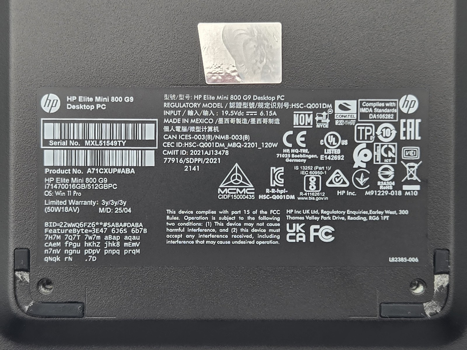 HP Elite Mini 800 G9 Desktop Mini PC I7-14700 512GB SSD 16GB W11P Warranty