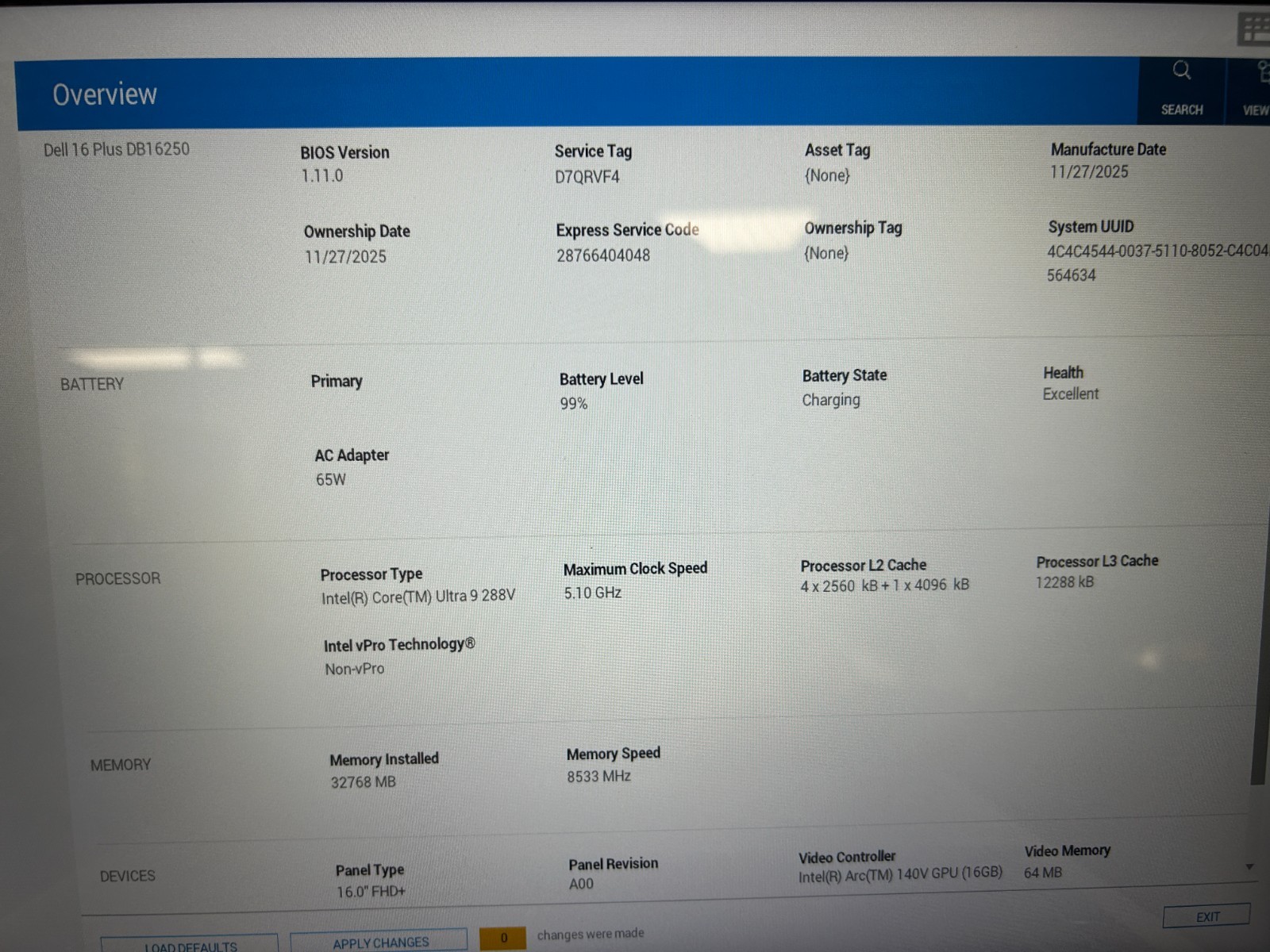 DELL 16 DB16250 VPVXG, Intel Core Ultra 9 288V, 3.30 GHz, 32 GB RAM, 1 TB NVMe