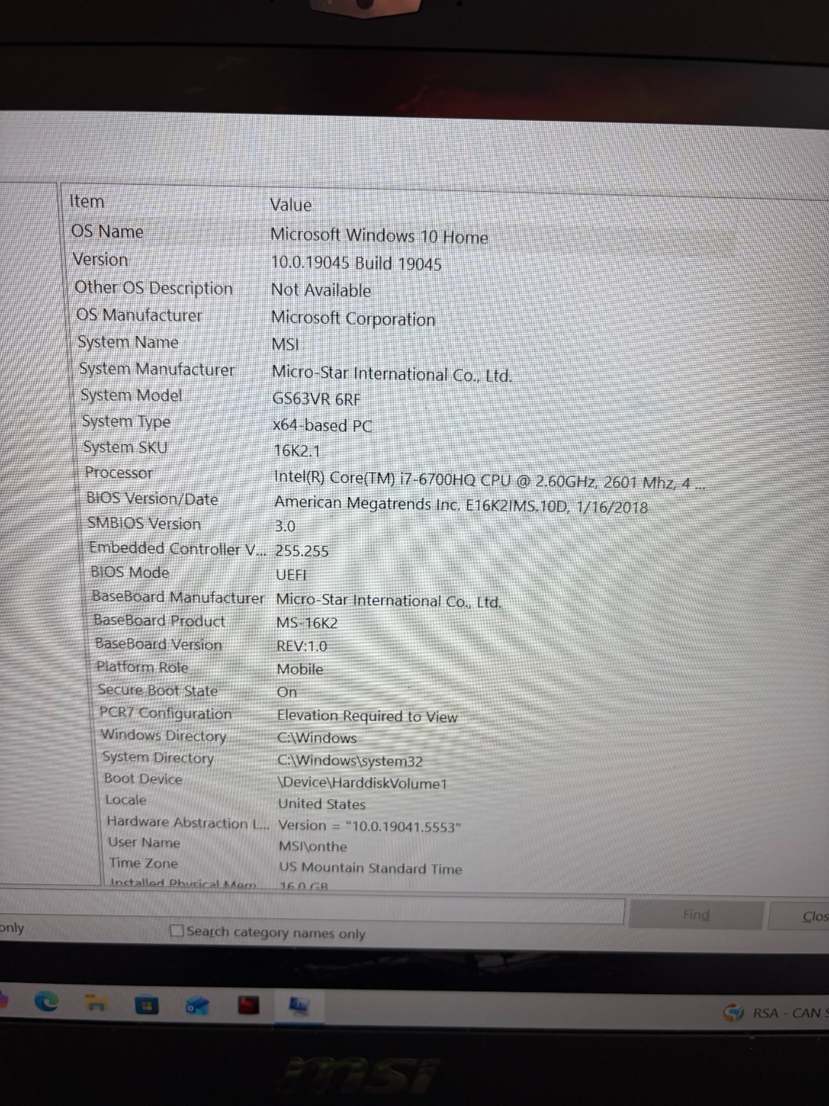 MSI MS-16K2 Gaming Laptop Intel i7-6700 Nvidia GTX 1060 16GB RAM WIN 10 Read