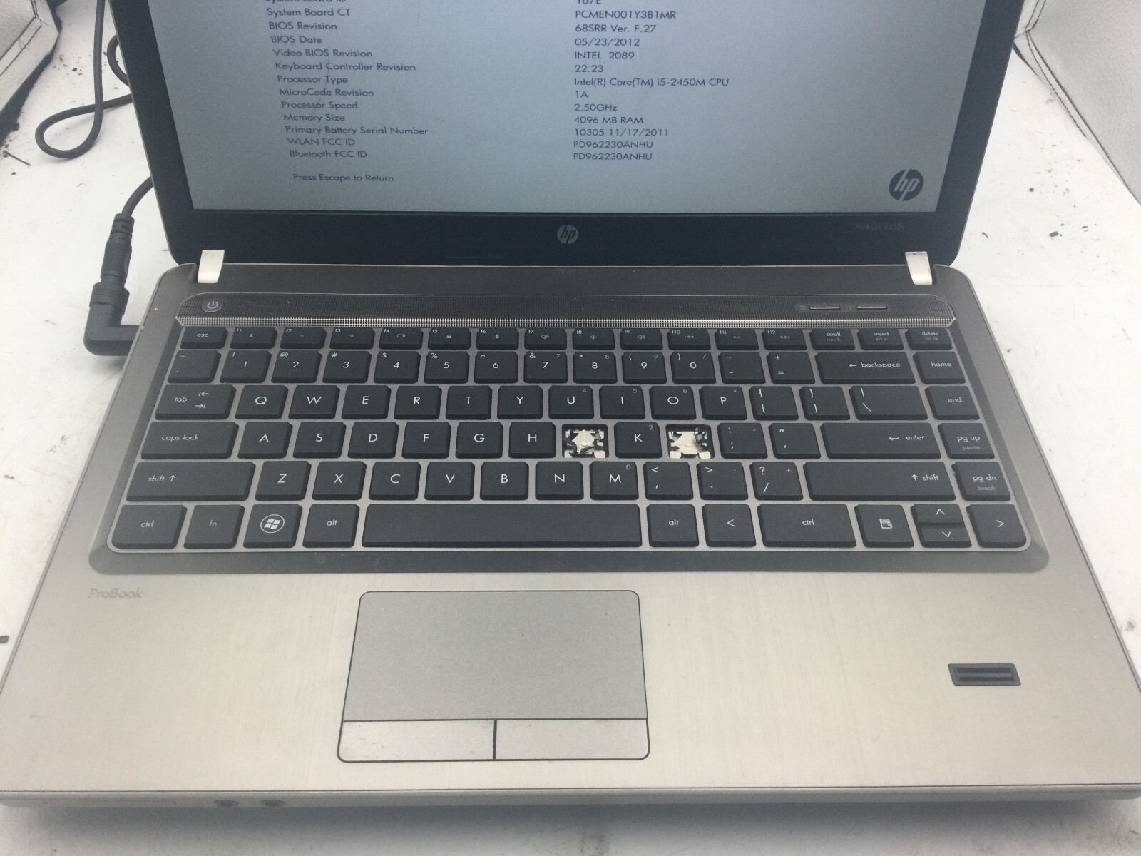 HP PROBOOK 4430s – BOOTS TO BIOS – INTEL I5 2450M – 4GB RAM -READ DESCRIPTION-BB