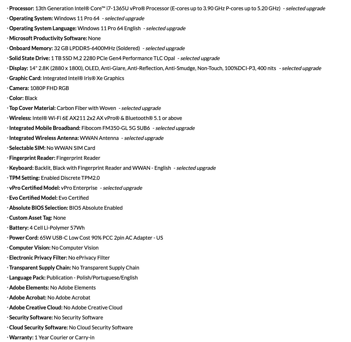 Lenovo ThinkPad X1 Carbon Gen 11 14″ Touch Intel i7 see specs
