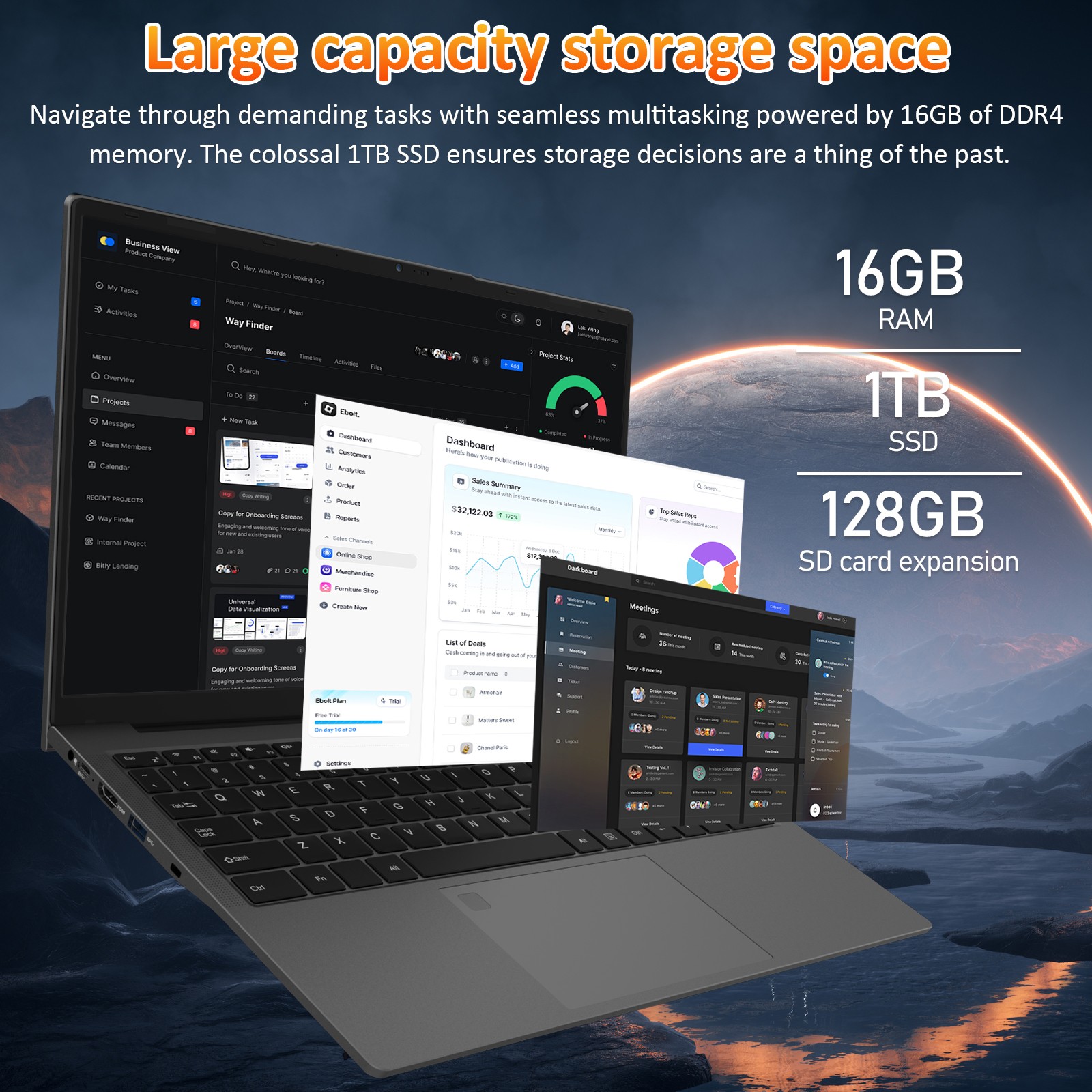 15.6″ 1920*1080 Laptop R7 5825U 16GB DDR4 1TB SSD Win 11 Pro Notebook Computer