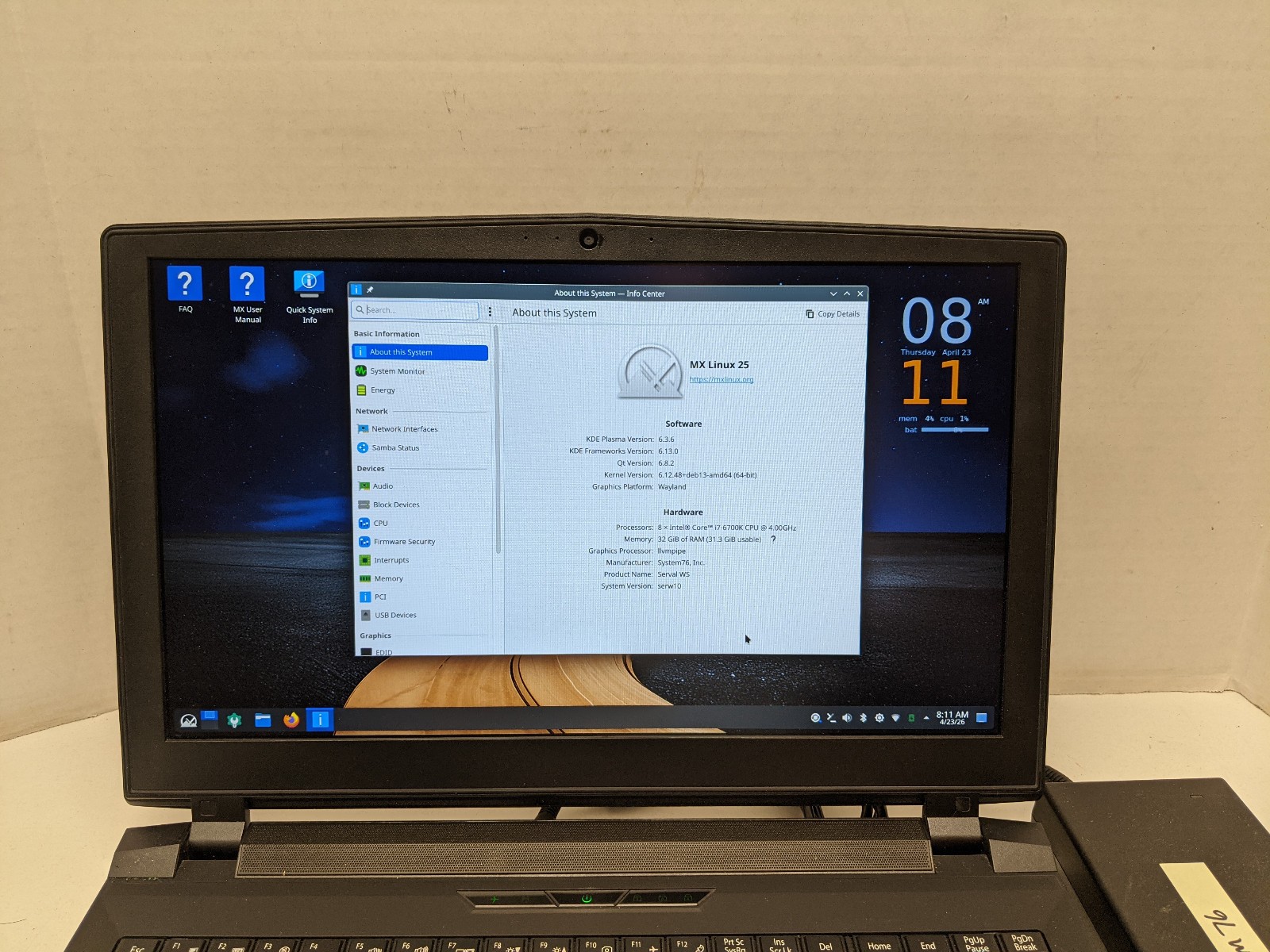 System76 Serval WS serw10 17.3″ Laptop i7-6700K 4.0GHz 32GB 500GB SSD NVIDIA