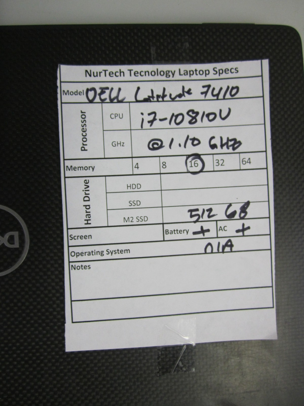 Dell Latitude 7410 14″ i7-10810U 1.10GHz 16GB 512GB M2SSD Laptop +AC [NO OS]
