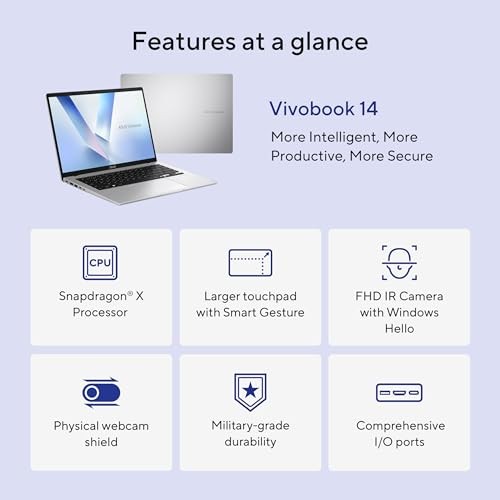 ASUS VIVOBOOK 14 LAPTOP 14” WUXGA 60 HZ QUALCOMM SNAPDRAGON X 16GB 512GB SSD