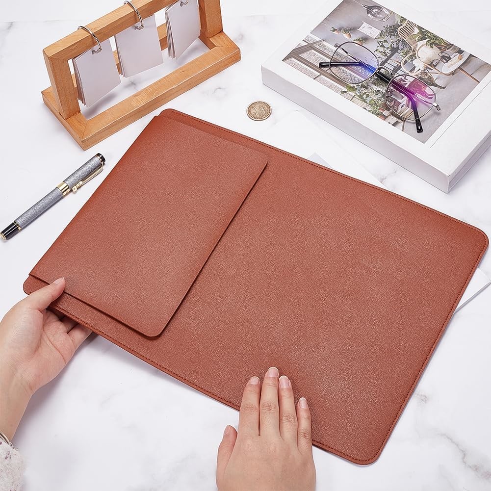 15-16 Inch PU Leather Laptop Sleeve, Saddle Brown | Waterproof Thin Portable Bag