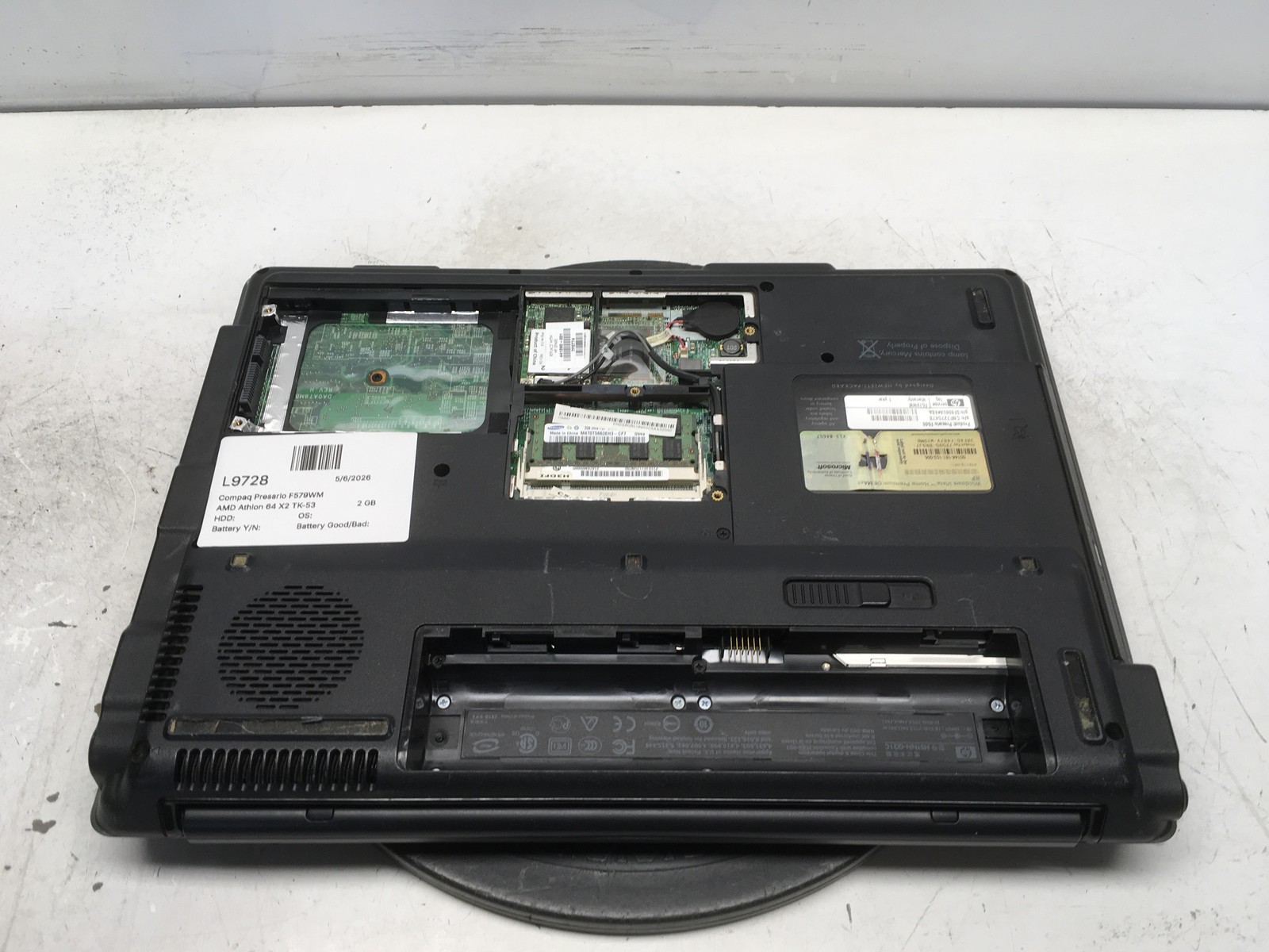 Compaq Presario F579WM AMD Athlon 64 X2 TK-53 1700MHz 2 GB NO HDD No Batt