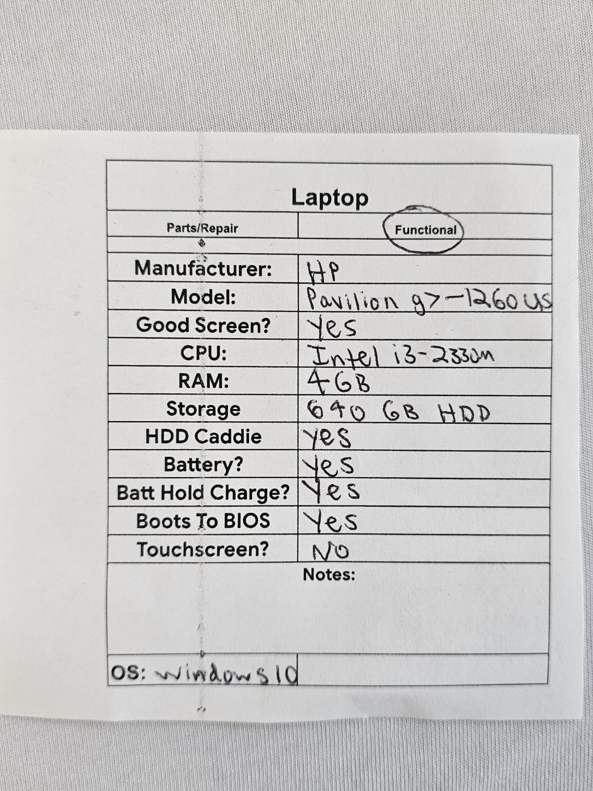HP Pavilion g7-1260us Laptop – Intel i3-2330m – 4GB RAM – 640GB HDD – Windows 10