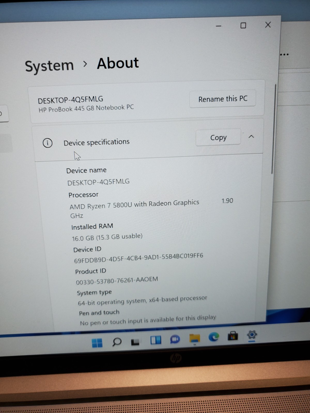 HP ProBook 445 G8 14″ Ryzen 5 5800U 1.9GHz 16GB RAM 256GB SSD Win11 READ! #69