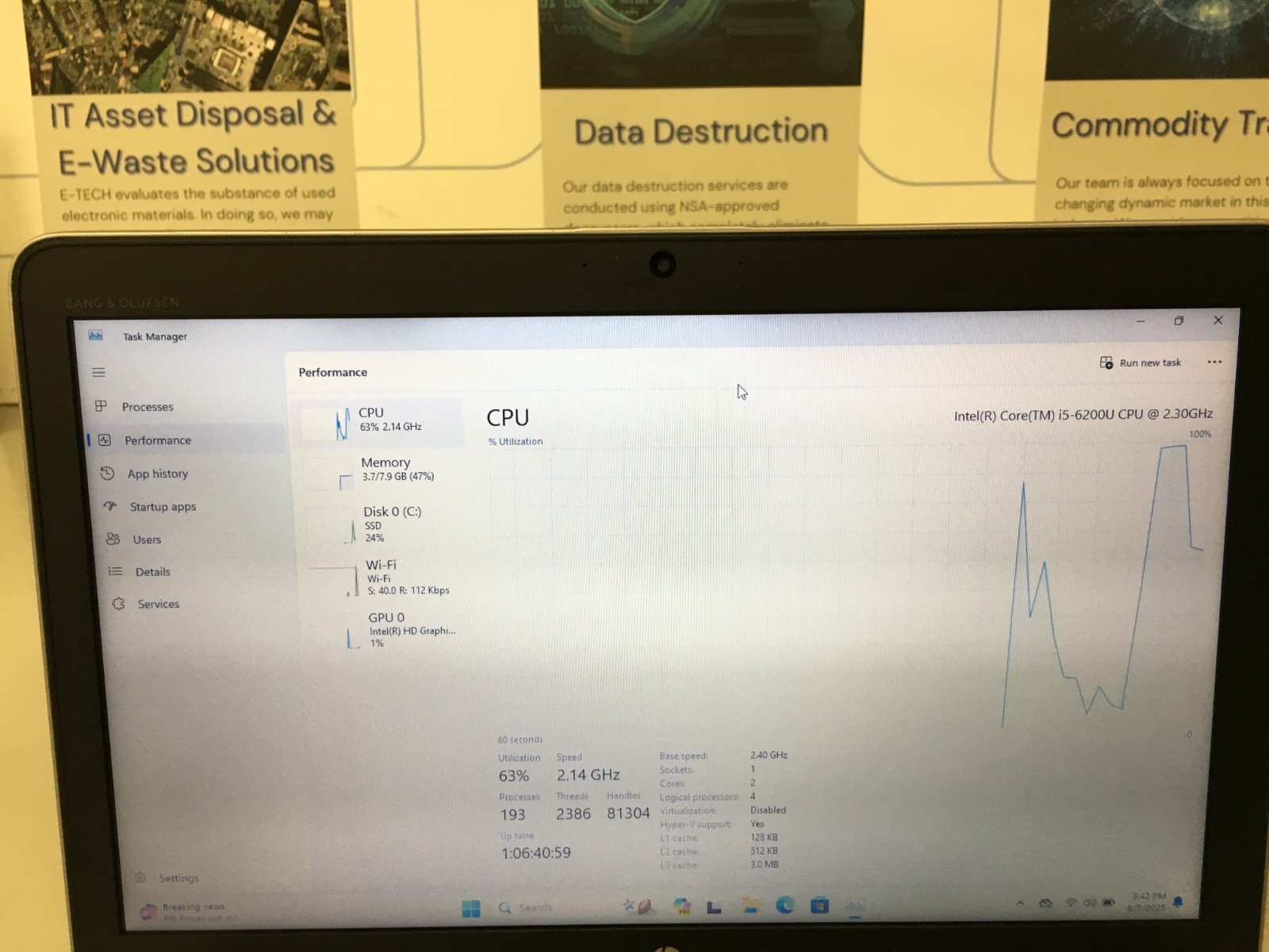 HP Elitebook 850 G3 15.6″ Core i5 6th gen 2.30Ghz 8GB RAM 256GB SSD WIN 11 PRO
