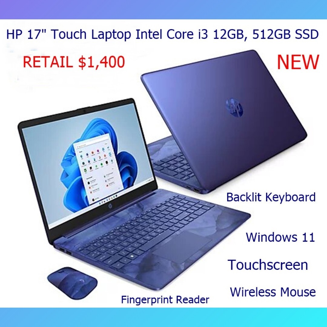 New HP 17″ Touch Laptop Intel Core i3 12GB, 512GB SSD