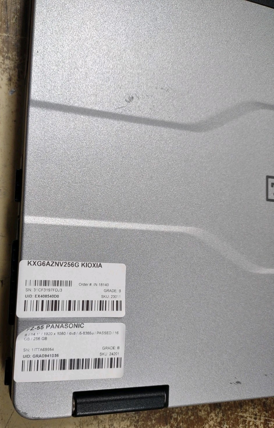 Panasonic ToughBook FZ-55 W/ i5-8365U, 256GB SSD, 16GB RAM. NON TOUCH