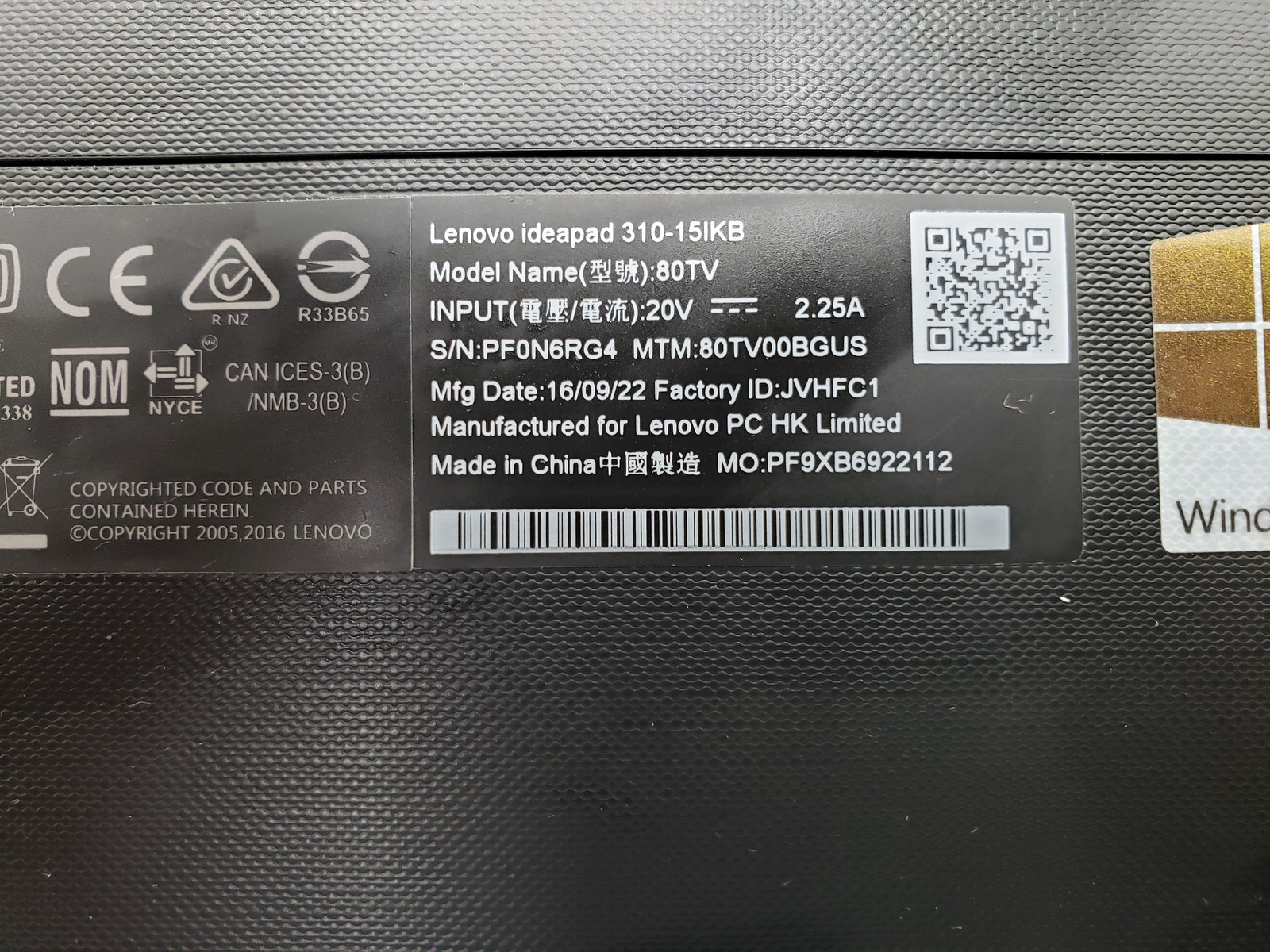 Lenovo Ideapad 310-15IKB Laptop PC, i5-7th 8GB Ram 256GB SSD, Win 11 Pro Tested