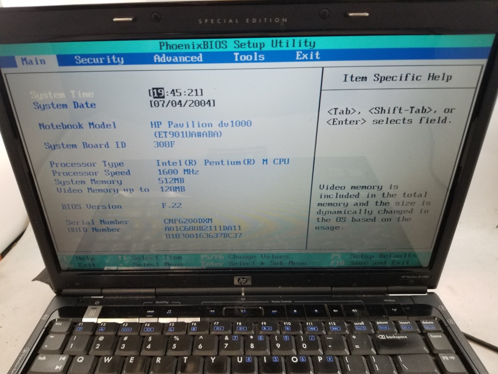 HP Pavilion dv1000 Special Edition 14.1″ Laptop Pentium M 1.6GHz 512MB 80GB Read